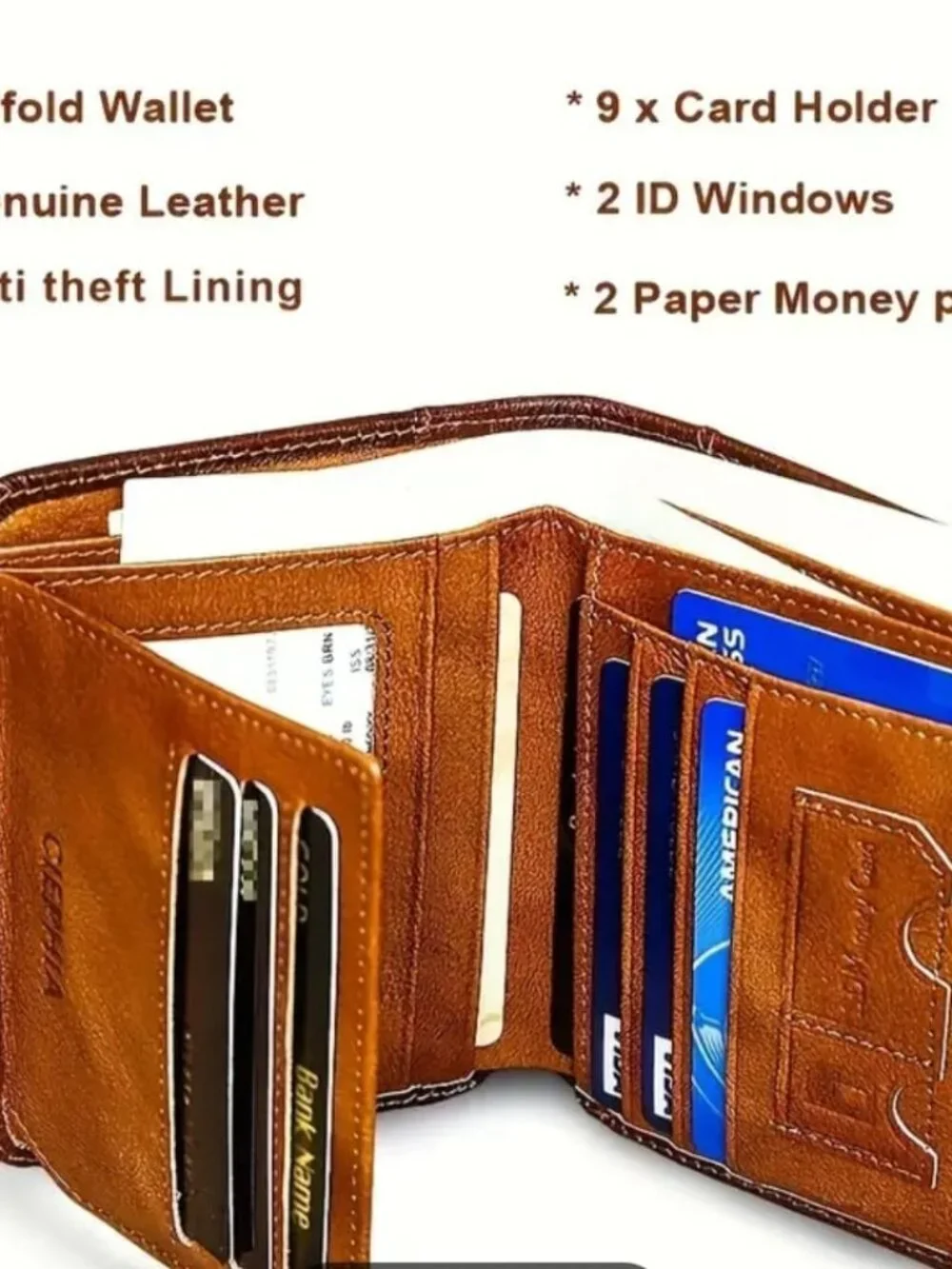 NEW Genuine Leather Wallet Slim Short Multifunction Retro Credit Card Holder